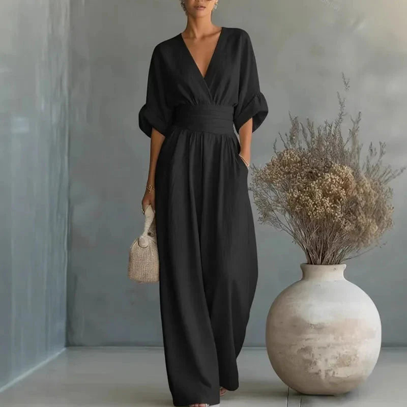 Gwendolyn Women's Chiffon V-Neck Wide-Leg Jumpsuit