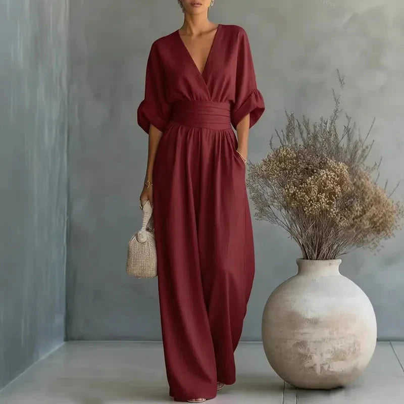 Gwendolyn Women's Chiffon V-Neck Wide-Leg Jumpsuit