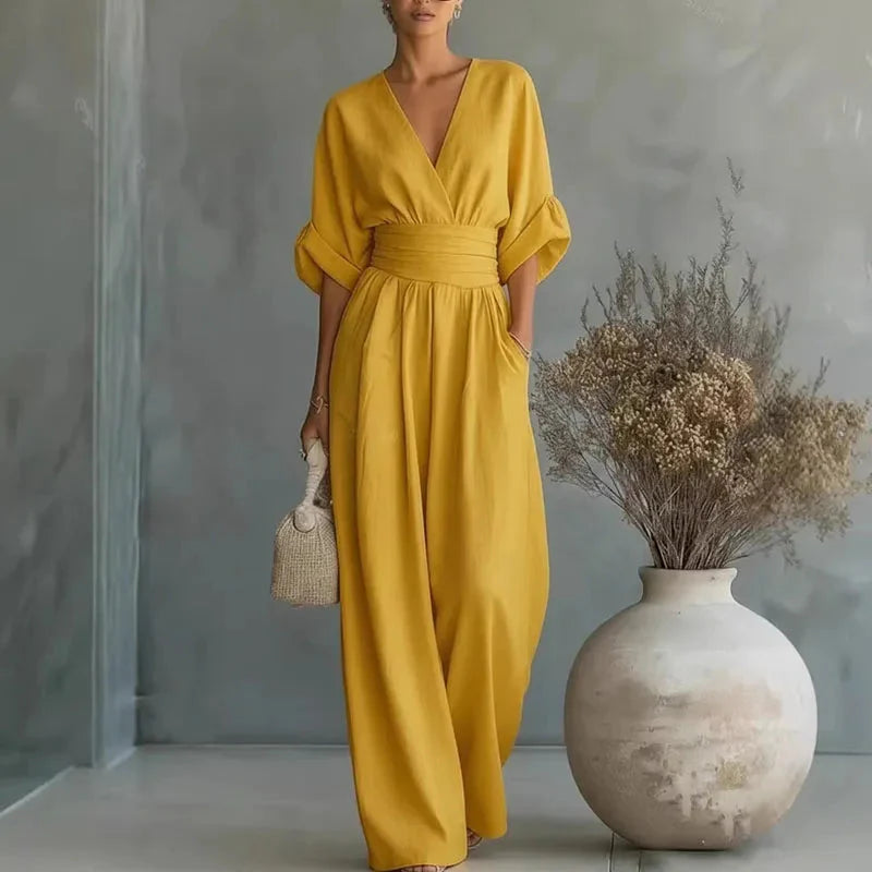 Gwendolyn Women's Chiffon V-Neck Wide-Leg Jumpsuit