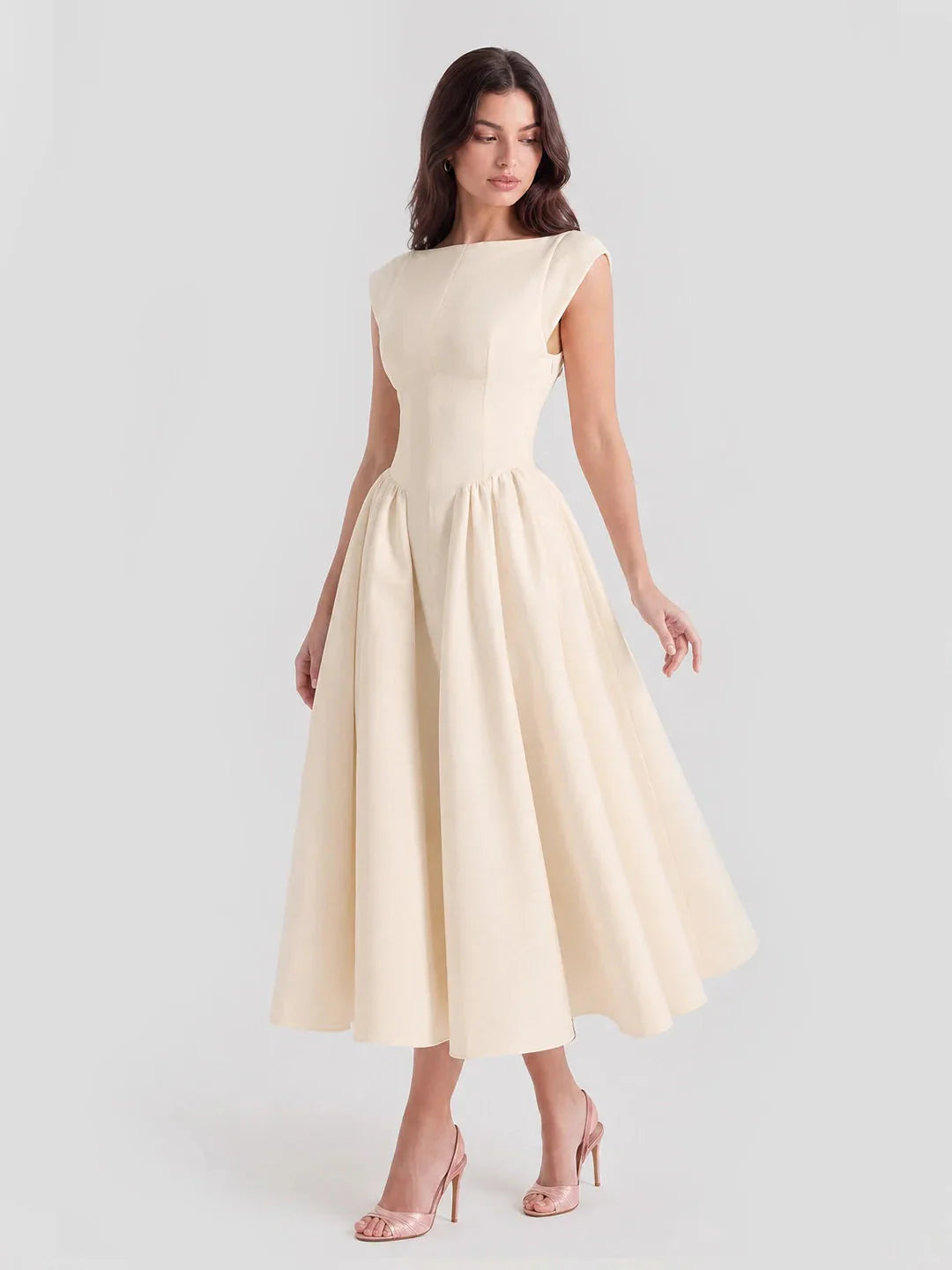 Bridget Women's Full Skirt Satin Midi Dress