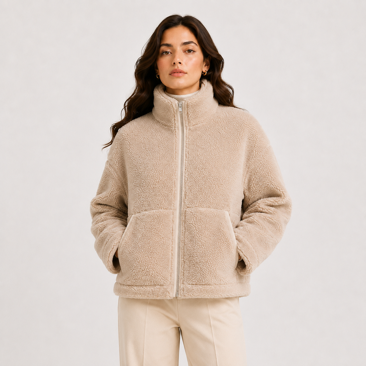 Leona | Classic Zip Front Fleece Jacket - front view