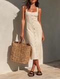 Zoe Women's Square Neck Linen Midi Dress
