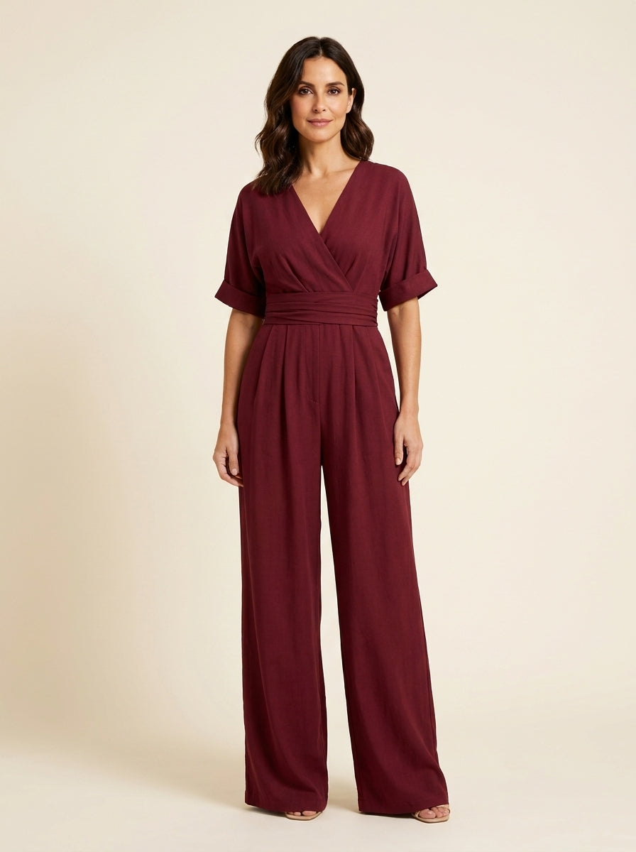 Charlotte Women's Elegant V-Neck Wide-Leg Jumpsuit