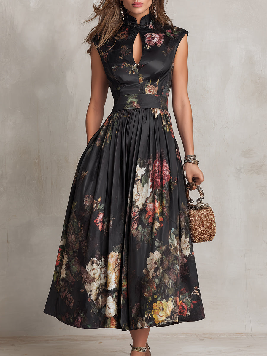 Ingrid Women's Floral Satin Pleated Midi Dress