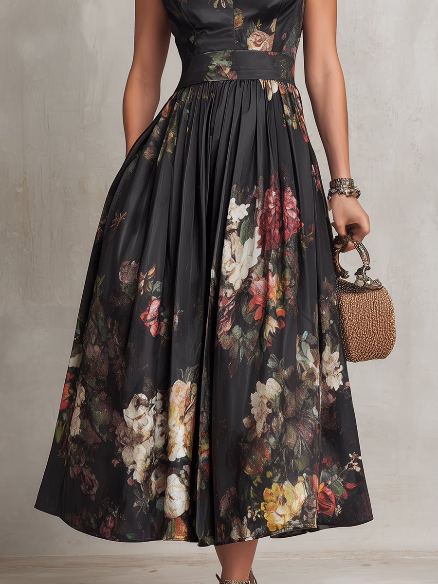Ingrid Women's Floral Satin Pleated Midi Dress