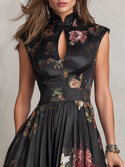 Ingrid Women's Floral Satin Pleated Midi Dress