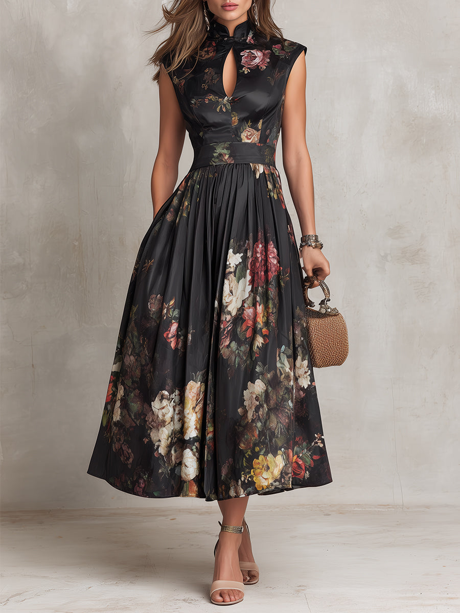 Ingrid Women's Floral Satin Pleated Midi Dress