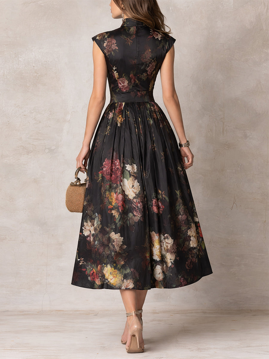 Ingrid Women's Floral Satin Pleated Midi Dress
