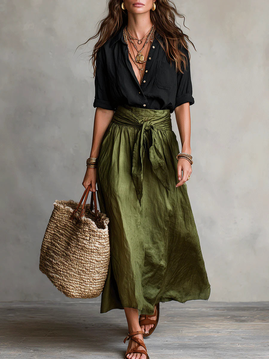 Willow Women's Tie-Waist Button-Front Maxi Dress