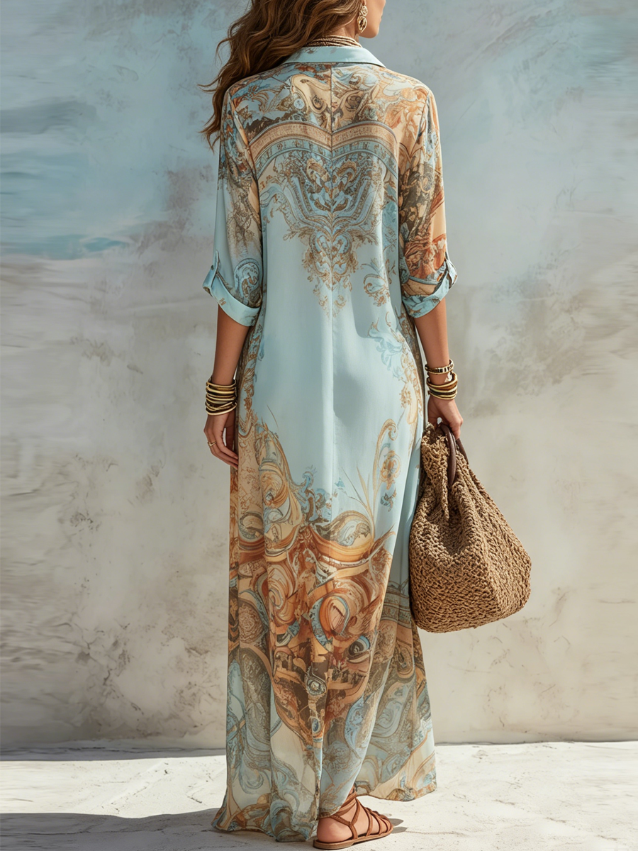 Savannah Women's Printed Boho Maxi Shirt Dress