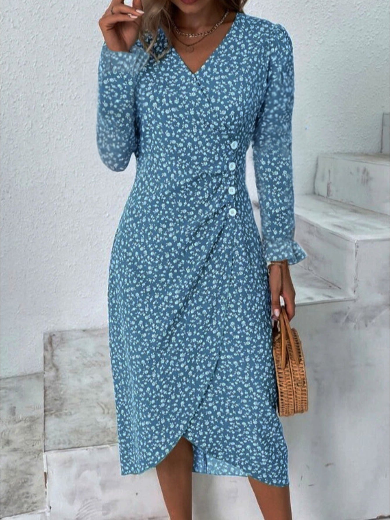 Finley | V-Neck Button-Front High-Low Maxi Dress