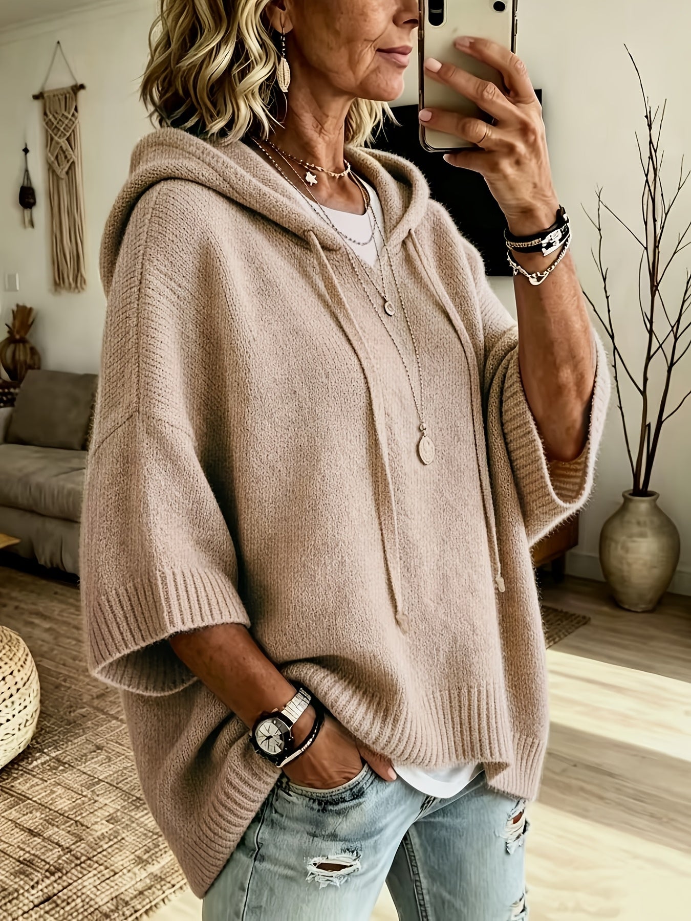 Rue | Drop Shoulder Drawstring Hoodie - view 10