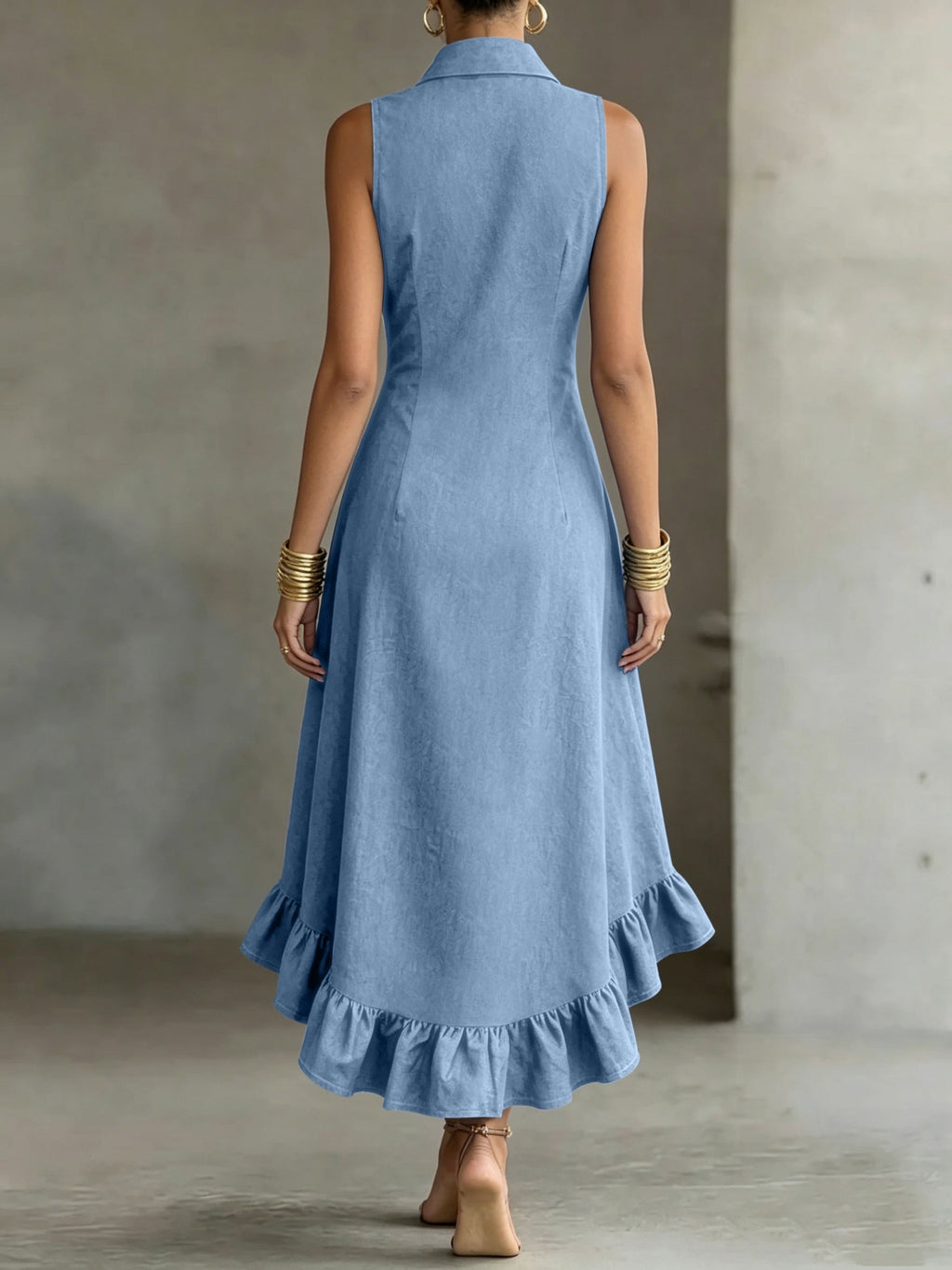 Hollis | Denim-Look Lapel Button-Up Midi Dress