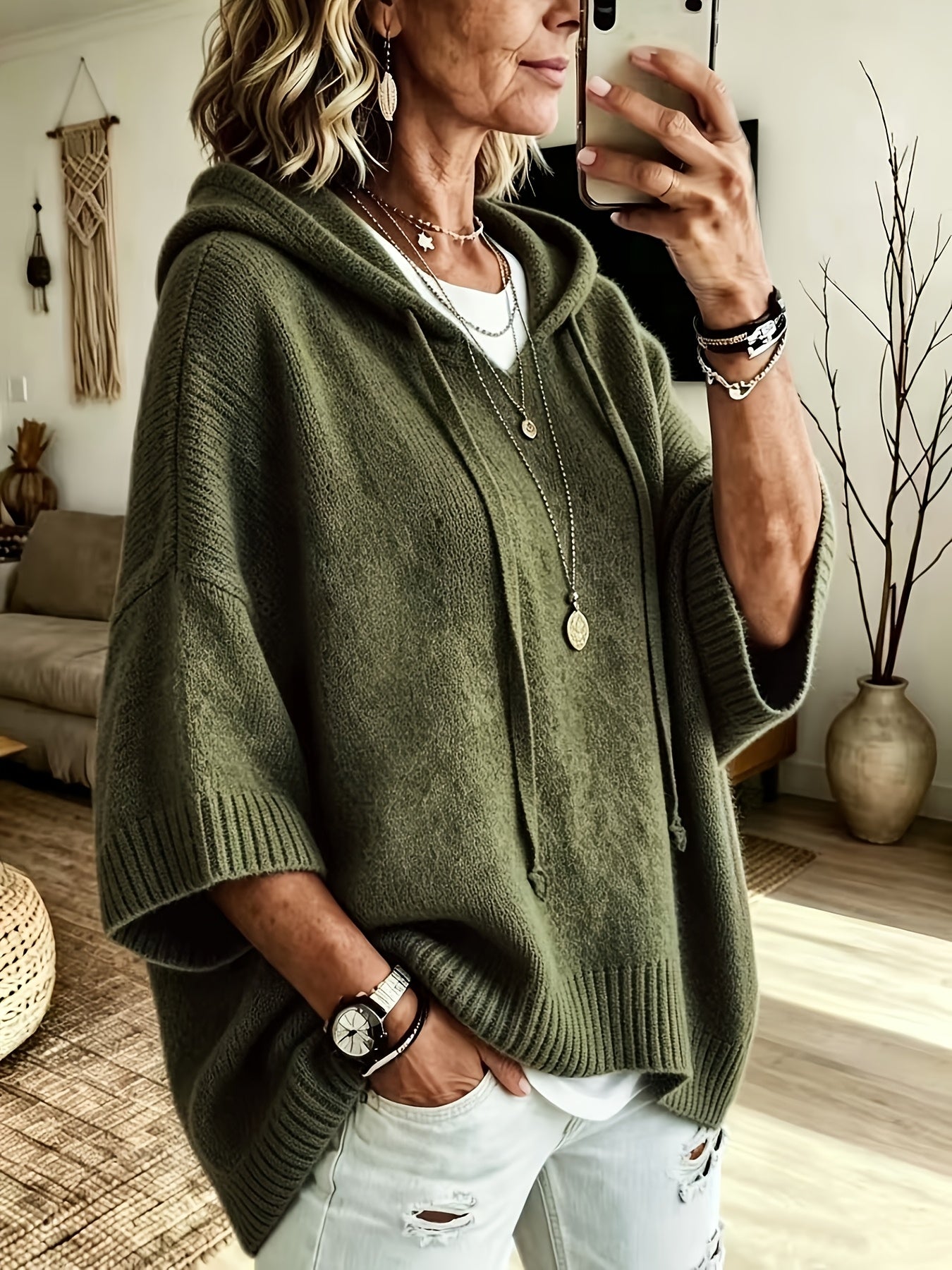 Rue | Drop Shoulder Drawstring Hoodie - view 3