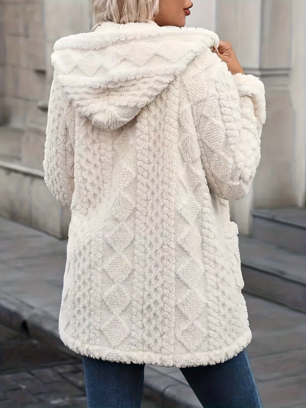 Hazel | Plush Zip Up Hooded Mid Length Coat - view 9