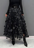 Tulle midi skirt with raised 3D dot appliqués and uneven hem