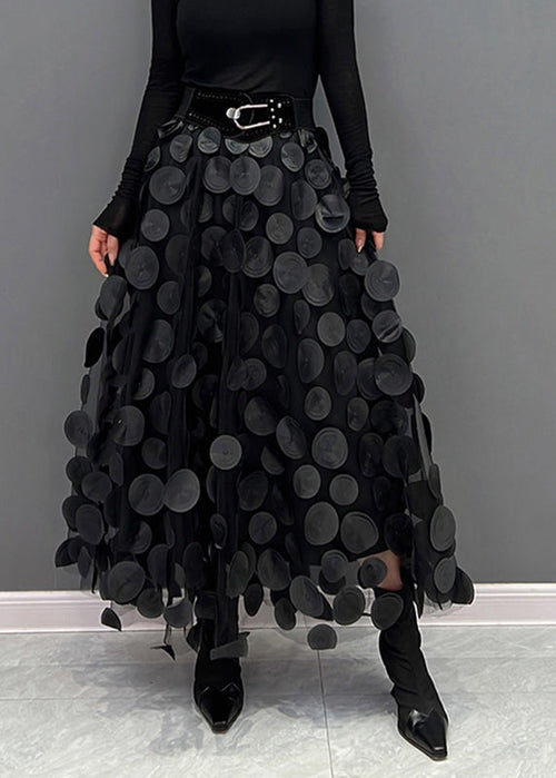 Tulle midi skirt with raised 3D dot appliqués and uneven hem