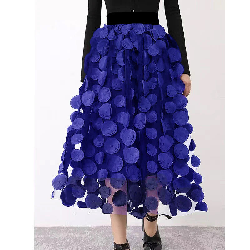 Tulle midi skirt with raised 3D dot appliqués and uneven hem - view 11