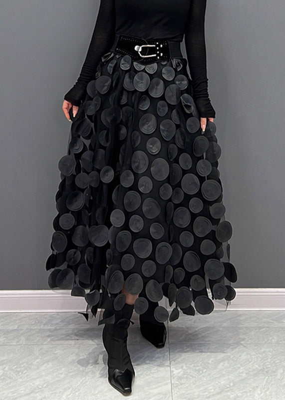 Tulle midi skirt with raised 3D dot appliqués and uneven hem - view 3