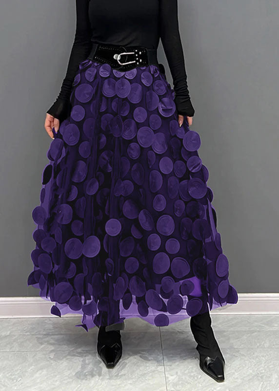 Tulle midi skirt with raised 3D dot appliqués and uneven hem - view 4