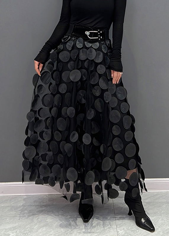 Tulle midi skirt with raised 3D dot appliqués and uneven hem - view 5