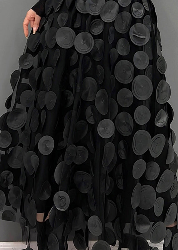 Tulle midi skirt with raised 3D dot appliqués and uneven hem - view 6