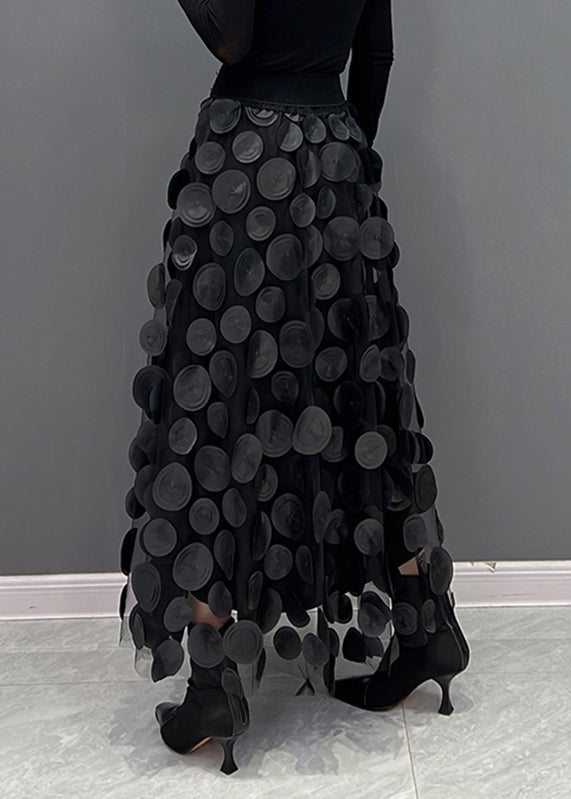 Tulle midi skirt with raised 3D dot appliqués and uneven hem - view 8