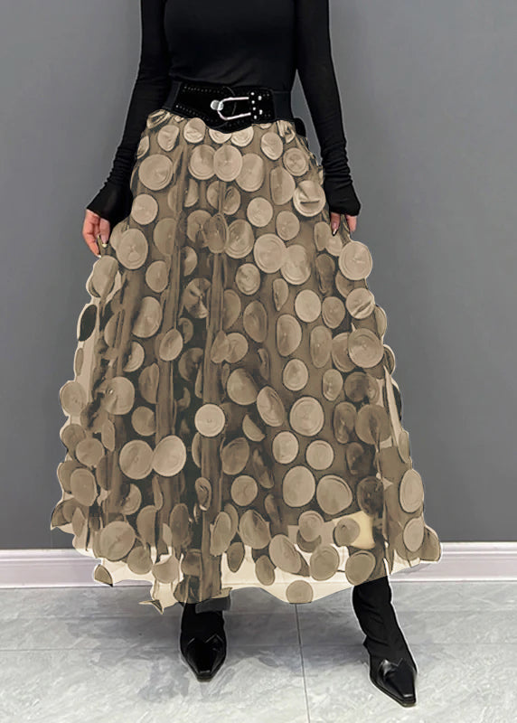 Tulle midi skirt with raised 3D dot appliqués and uneven hem - view 9