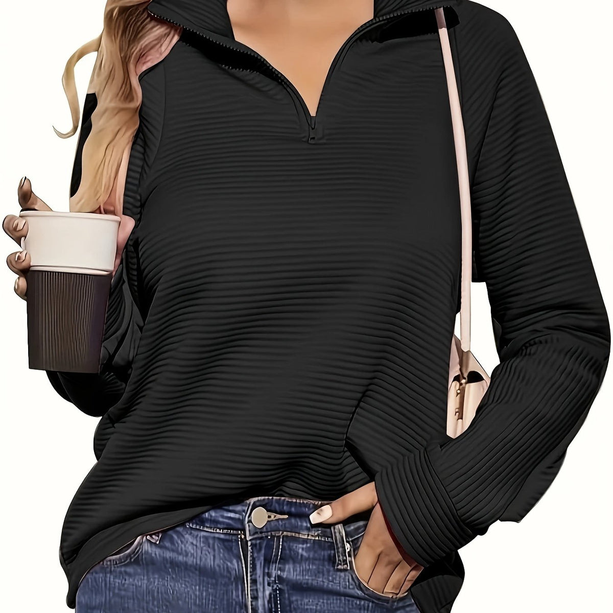 Delphine | Half Zip V Neck Pullover Sweater - view 16