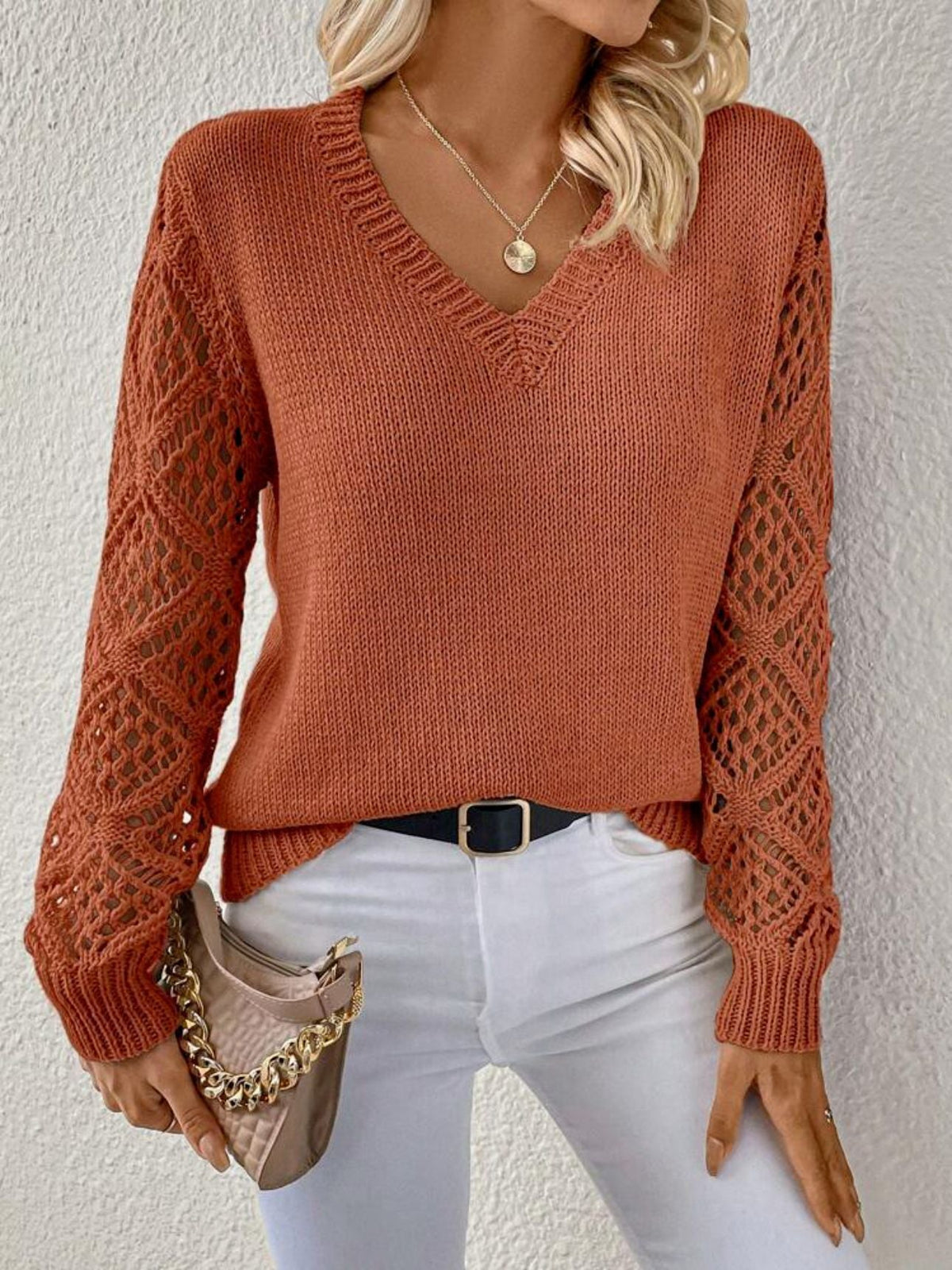 Alessia V-Neck Open Sleeve Sweater - view 3