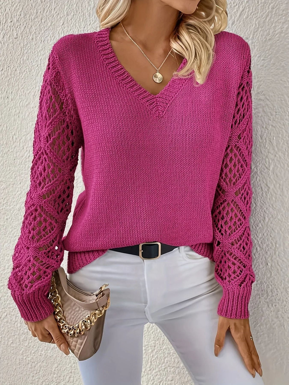 Alessia V-Neck Open Sleeve Sweater - view 4