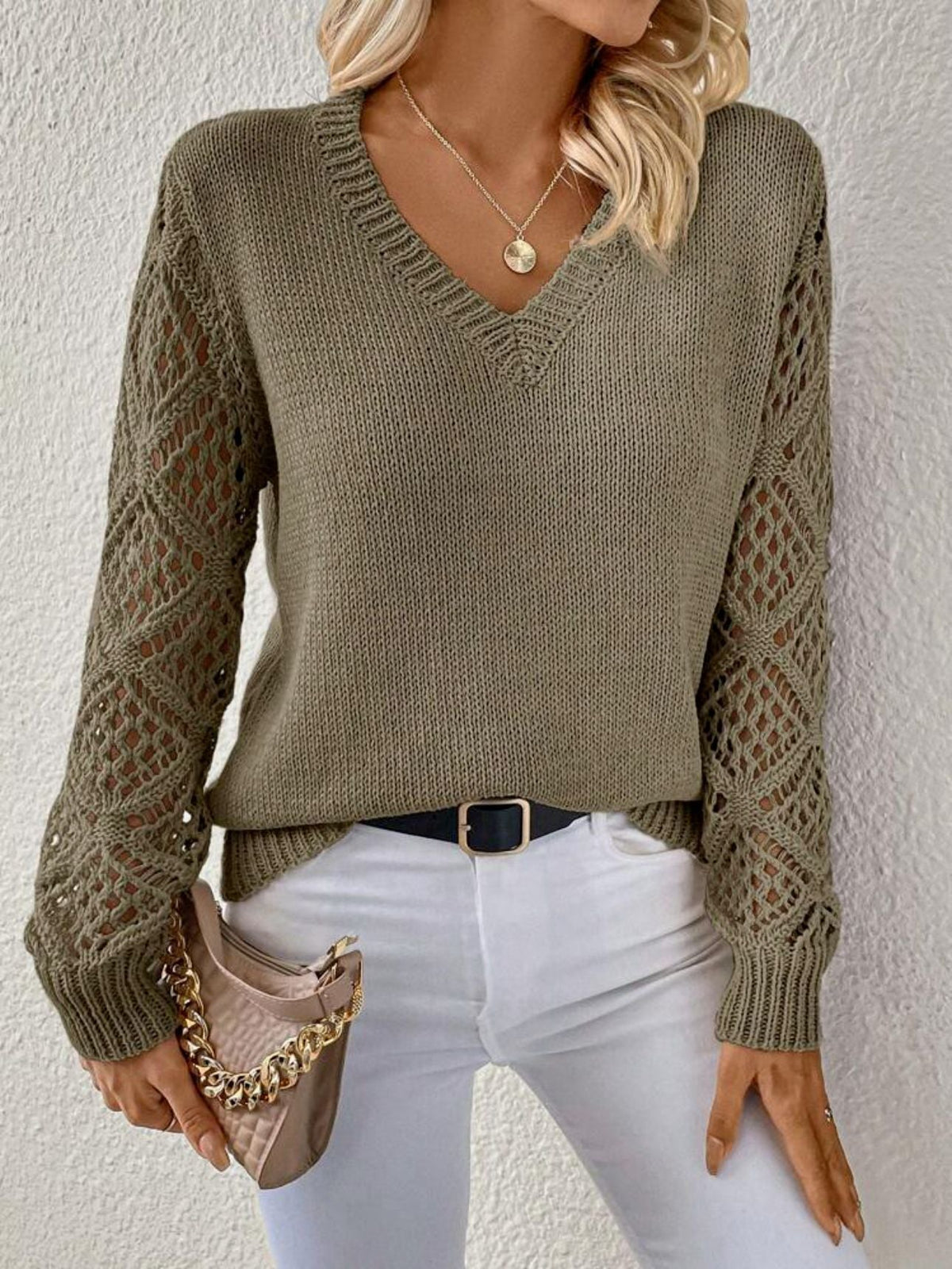 Alessia V-Neck Open Sleeve Sweater - view 5