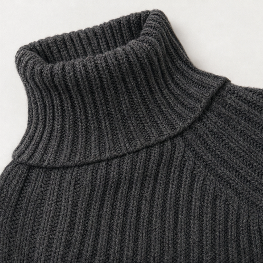 Ribbed turtleneck sweater dress with raglan sleeves in a relaxed mini length - view 8