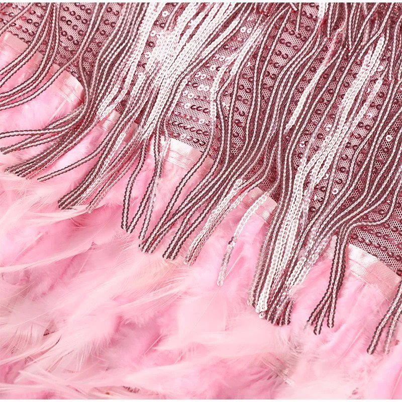 Fringe sequin cocktail mini dress with V-neckline and feathery trim - view 11