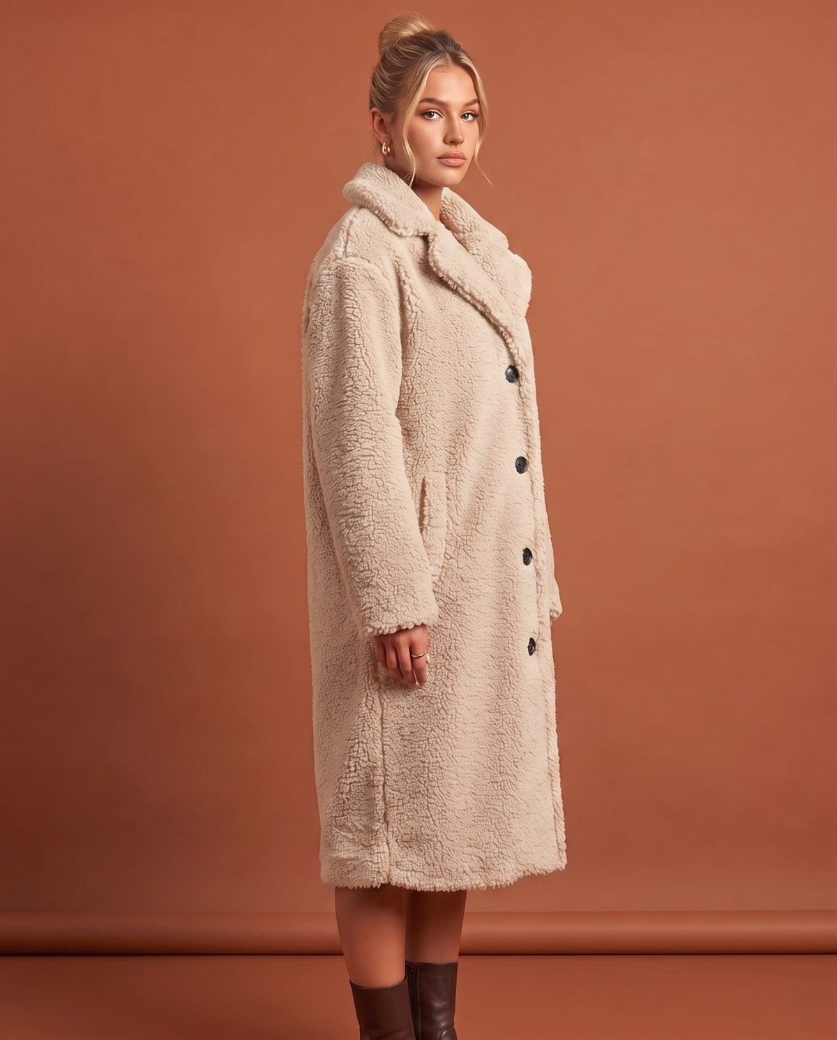 Wanda | Longline Button Front Teddy Coat - view 2