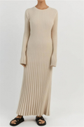 Long sleeve ribbed knit maxi sweater dress with crew neck and flared hem - view 4