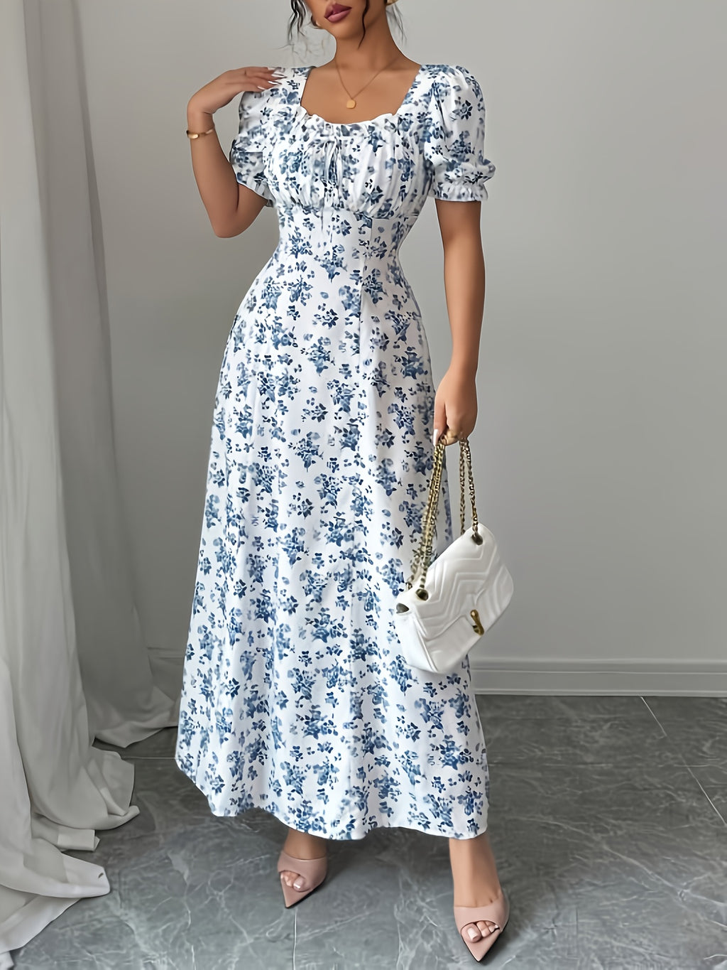 Ainsley | Floral Print Tie-Back Maxi Dress