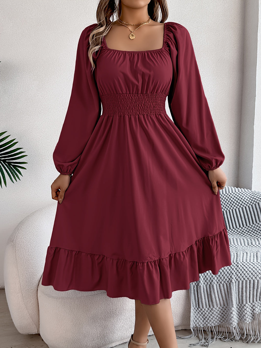 Lennon | Square Neck Waist-Cinching A-Line Dress