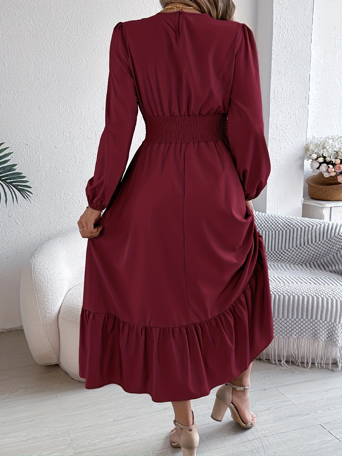 Kinsley | Waist-Gathered Ruffle Hem Maxi Dress