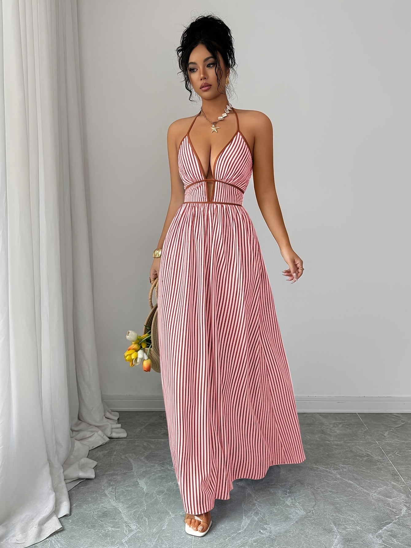 Tatum | Striped Colour-Block Wrap-Front Midi Dress