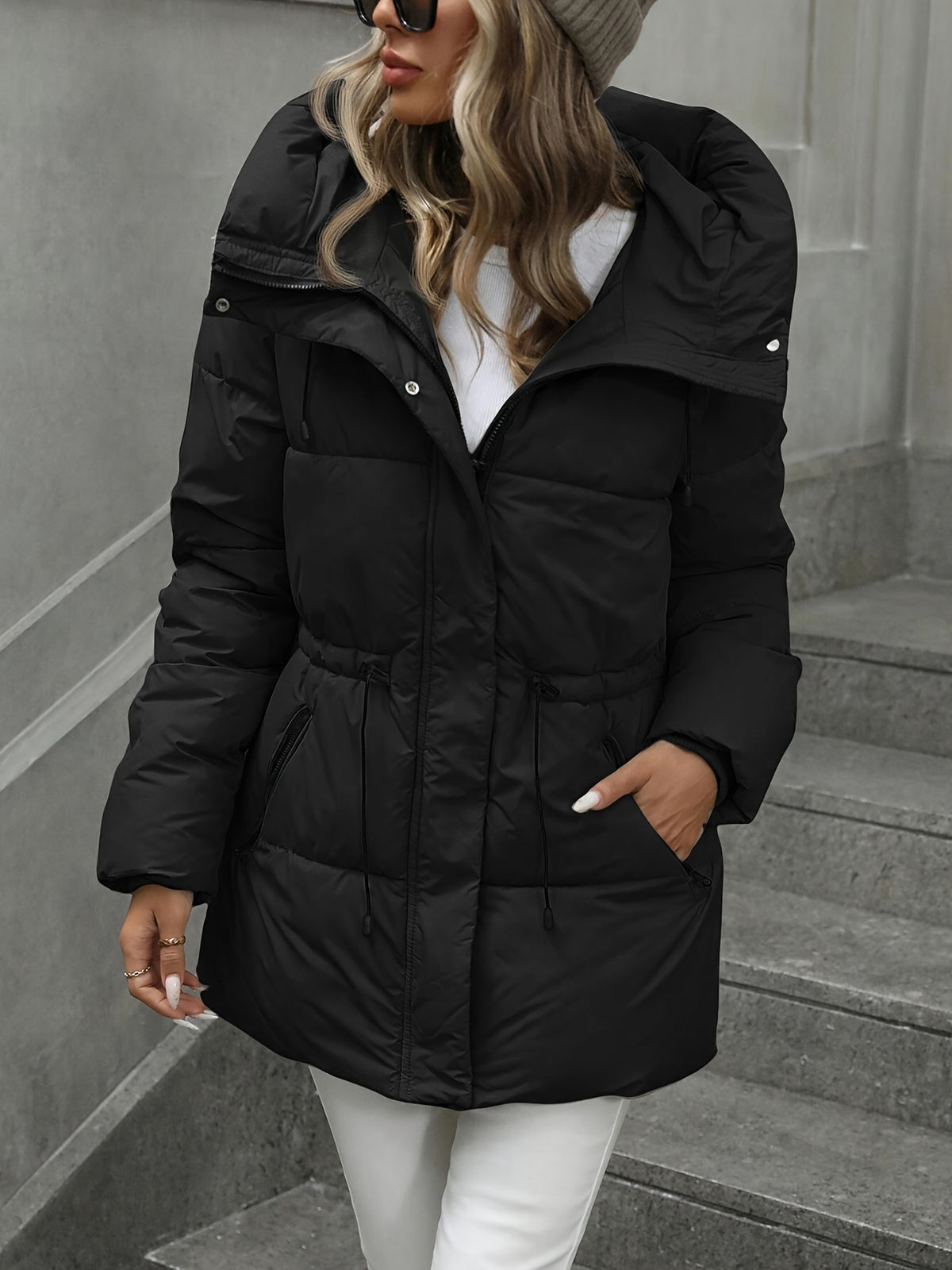 Yvette | Mid Length Hooded Padded Coat - view 3