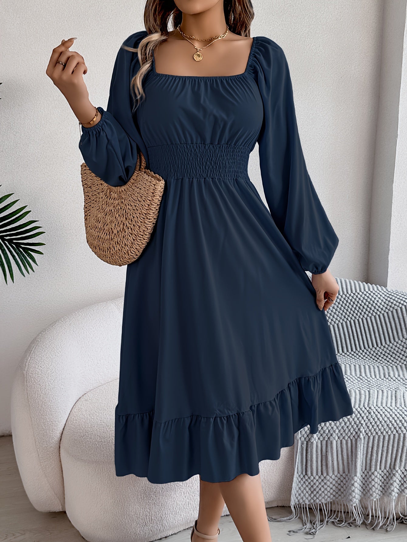 Lennon | Square Neck Waist-Cinching A-Line Dress
