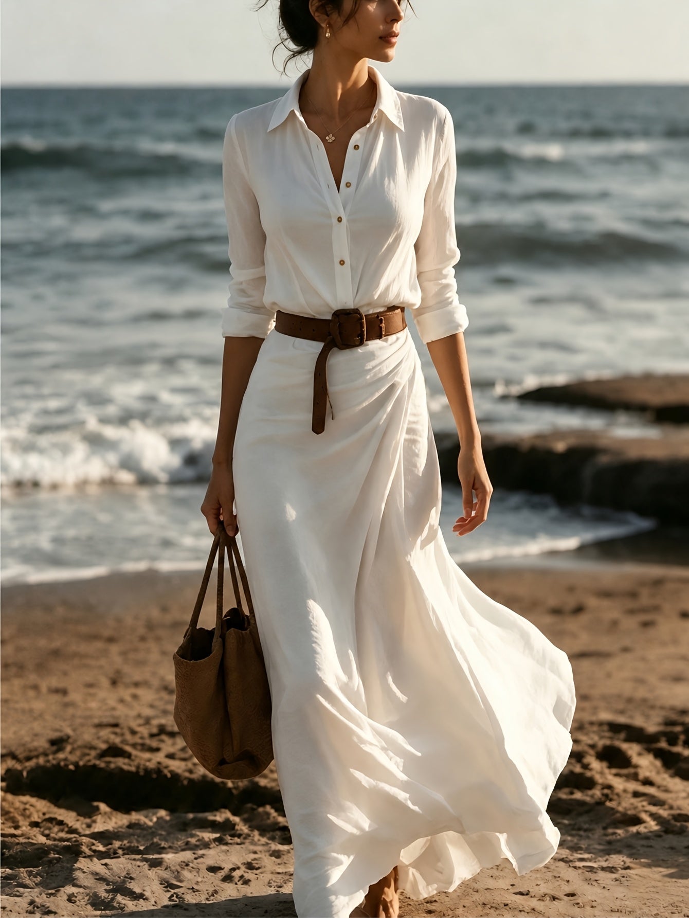 Reese | Collared Button-Front Belted Shirt Maxi Dress