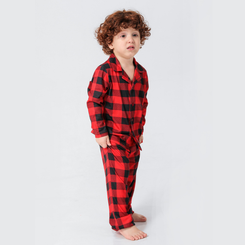 Matching red and black buffalo plaid family Christmas pajamas - view 11