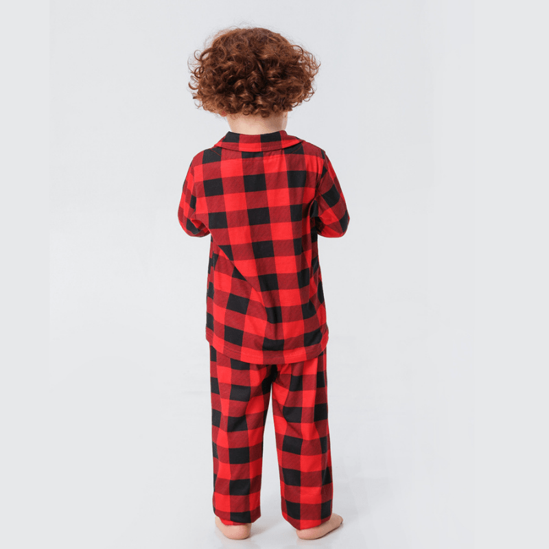 Matching red and black buffalo plaid family Christmas pajamas - view 12
