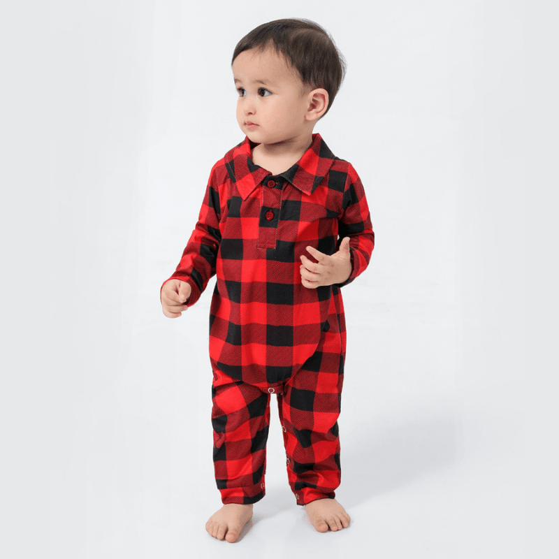 Matching red and black buffalo plaid family Christmas pajamas - view 13