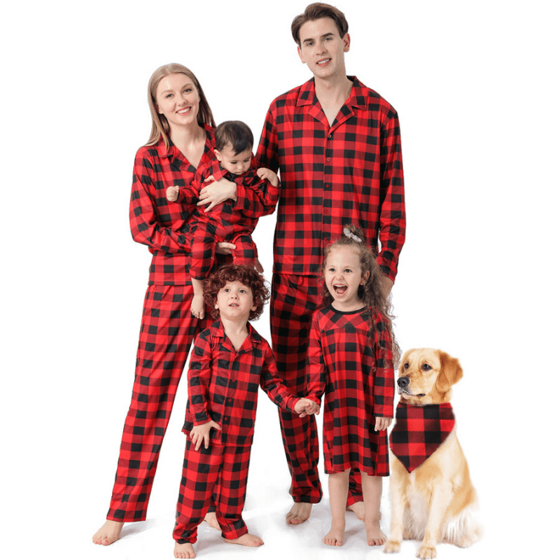 Matching red and black buffalo plaid family Christmas pajamas - view 3