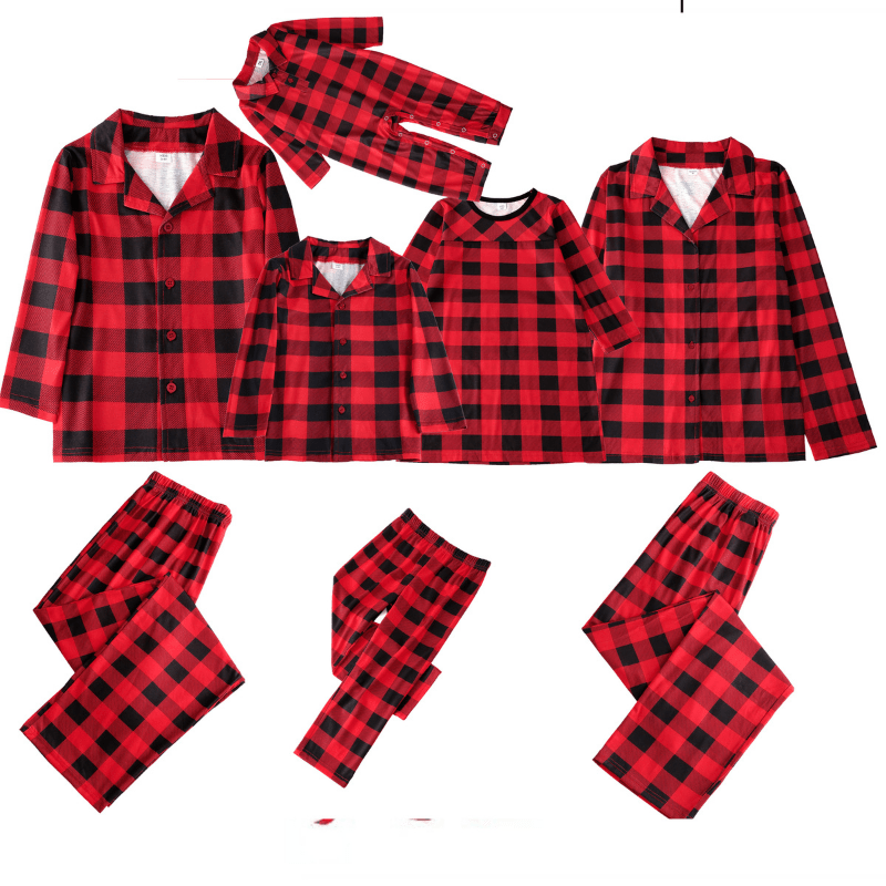 Matching red and black buffalo plaid family Christmas pajamas - view 4