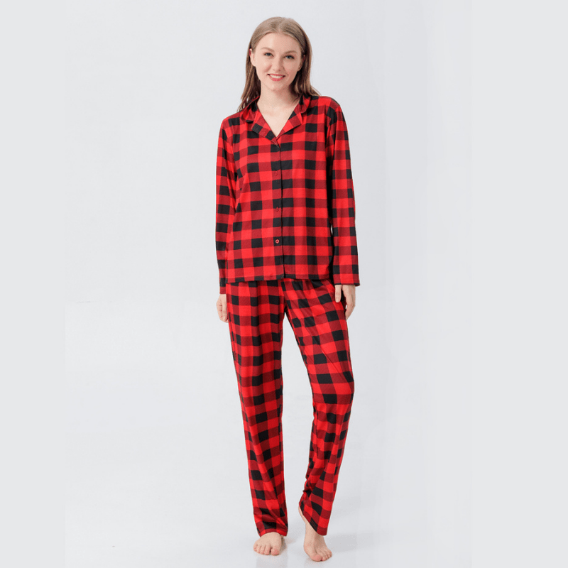 Matching red and black buffalo plaid family Christmas pajamas - view 5