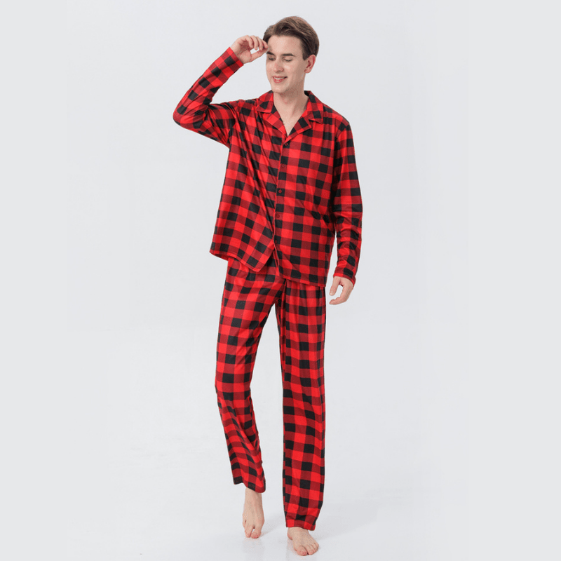 Matching red and black buffalo plaid family Christmas pajamas - view 7